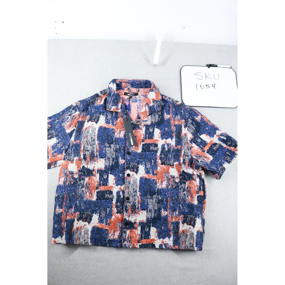 Fashion Nova Men Shirt Mens XL Blue Hayward Tapestry Short Sleeve Abstract New